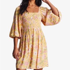 Billabong Yellow Floral Long Sleeve Dress L